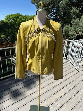 Double D Ranch Yellow Leather Jacket with beautiful decorative studding.